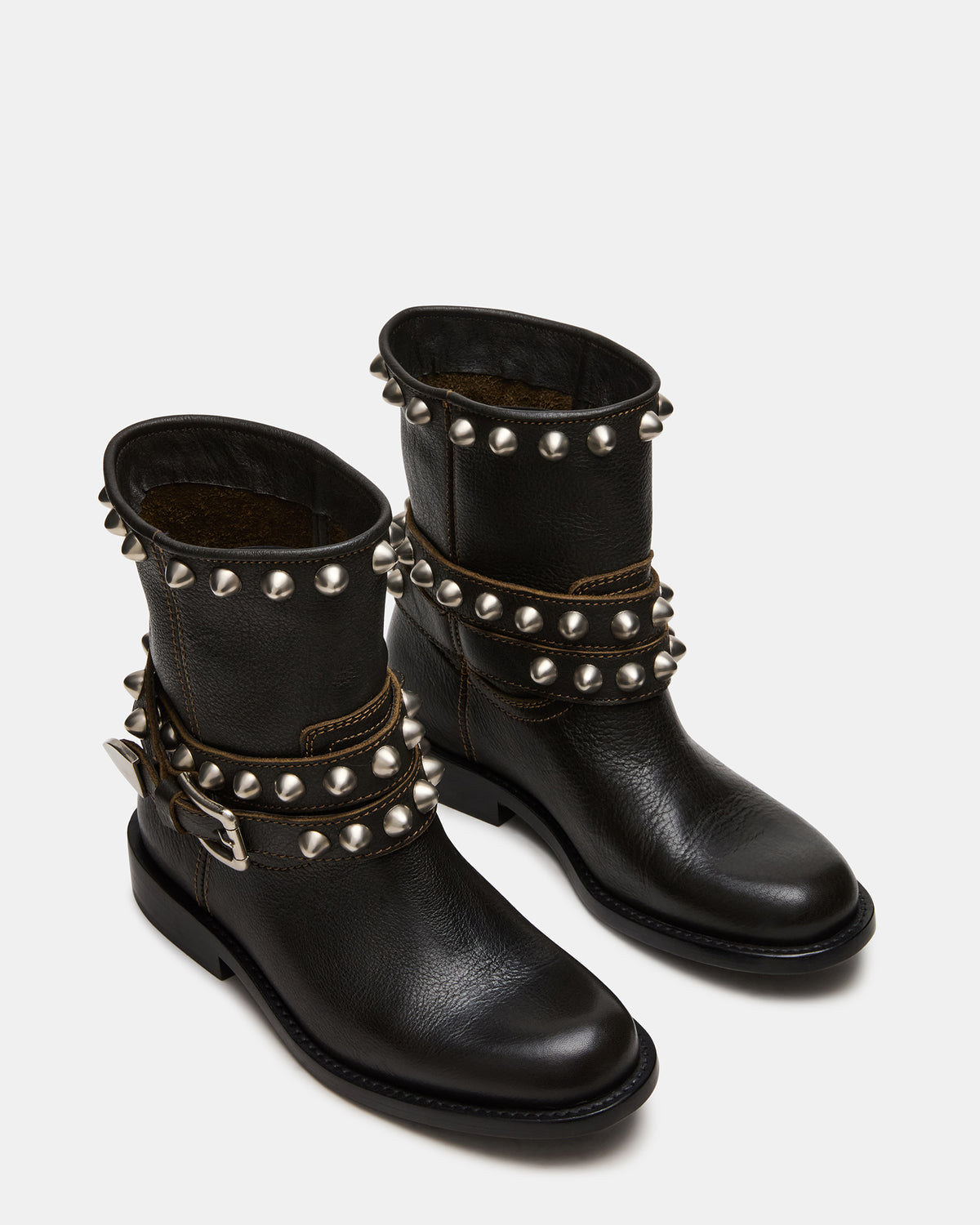 ORBIT Black Distressed Gold Detail Moto Women's Ankle Boot - Steve Madden
