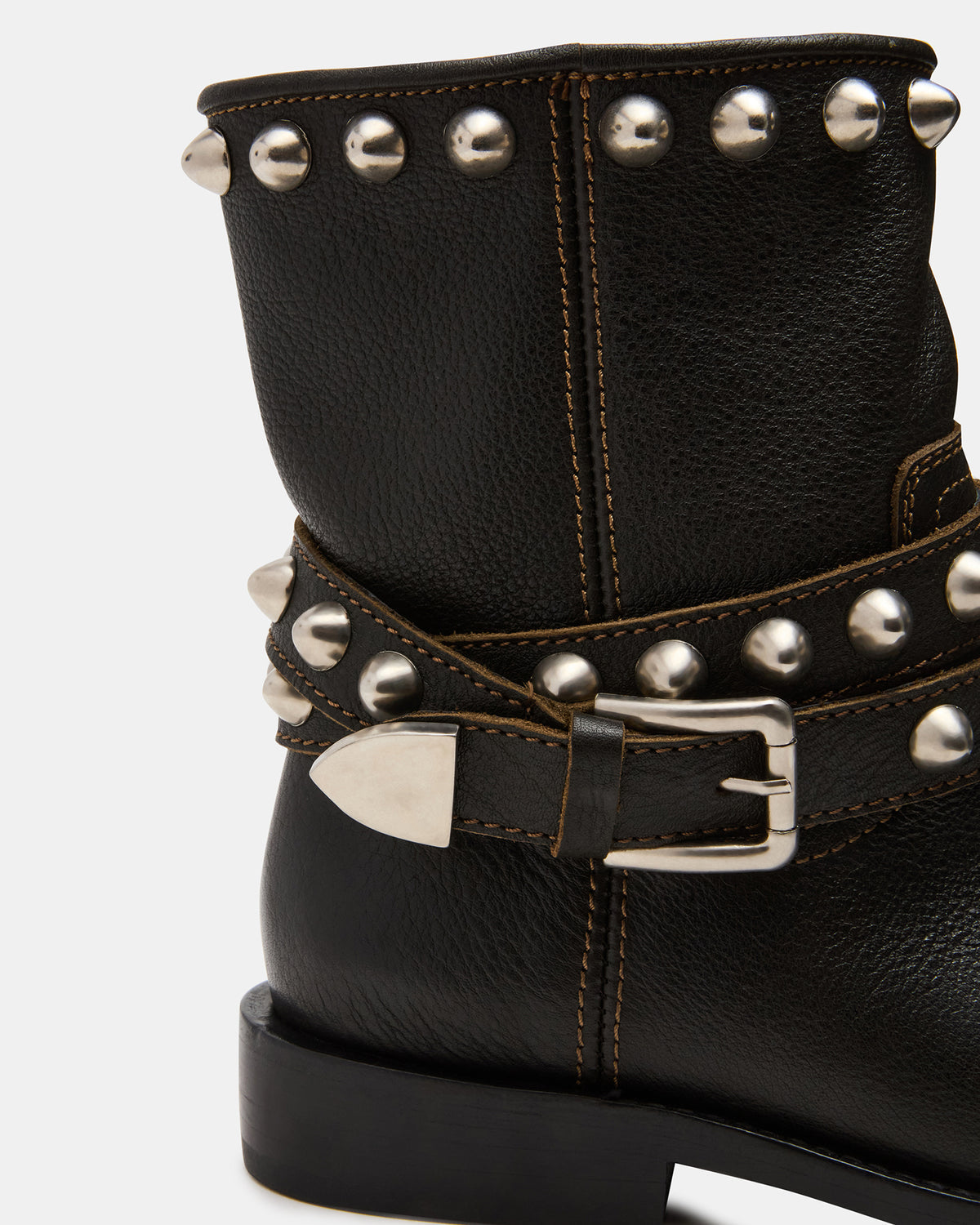 ORBIT Black Distressed Gold Detail Moto Women's Ankle Boot - Steve Madden