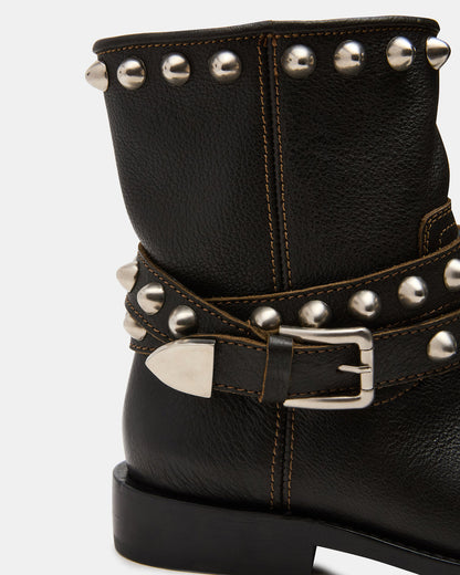 ORBIT Black Distressed Gold Detail Moto Women's Ankle Boot - Steve Madden