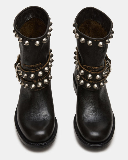 ORBIT Black Distressed Gold Detail Moto Women's Ankle Boot - Steve Madden