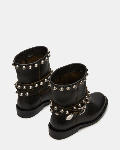 ORBIT Black Distressed Gold Detail Moto Women's Ankle Boot - Steve Madden