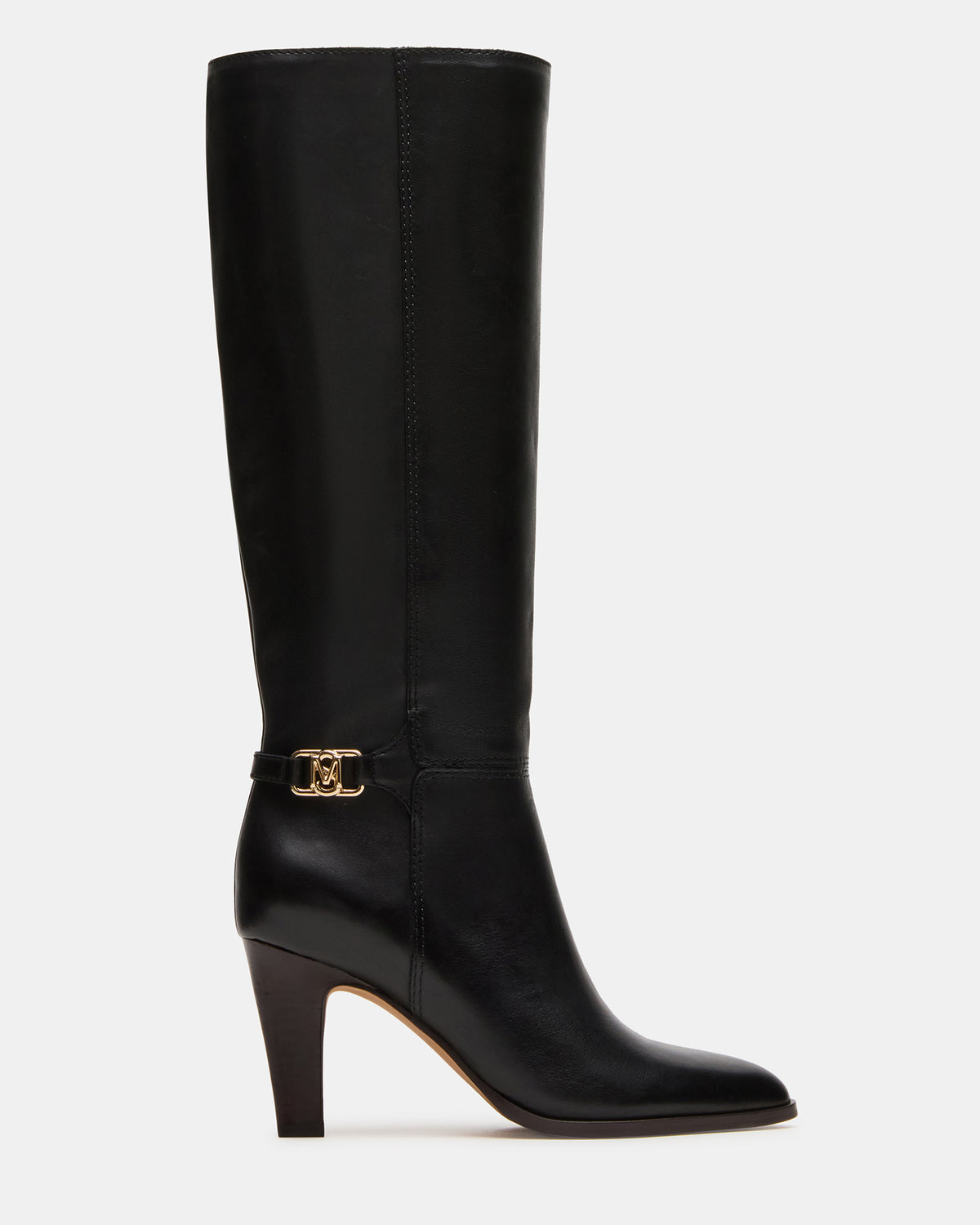 RHETT Black Leather Knee-High Heeled Women's Boot - Steve Madden
