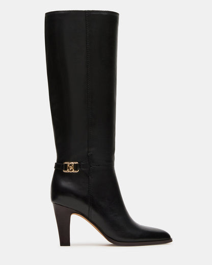 RHETT Black Leather Knee-High Heeled Women's Boot - Steve Madden