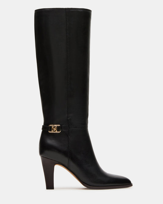 RHETT Black Leather Knee-High Heeled Women's Boot - Steve Madden