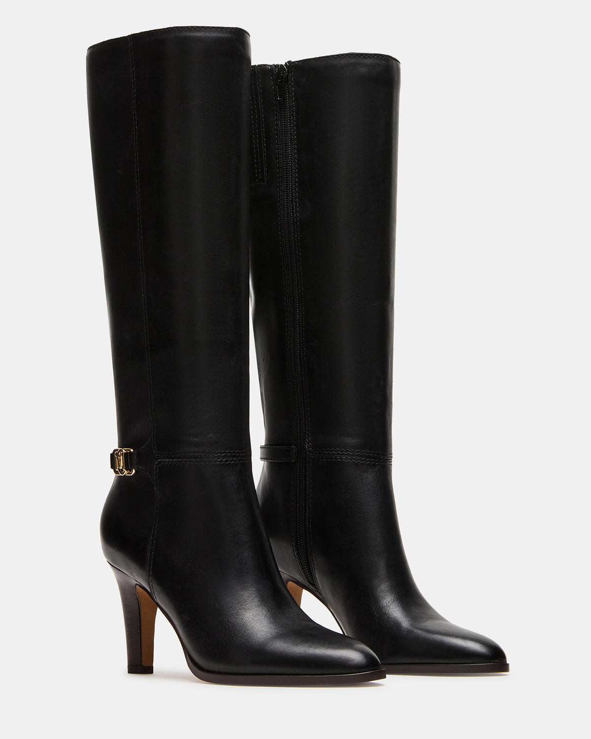 RHETT Black Leather Knee-High Heeled Women's Boot - Steve Madden