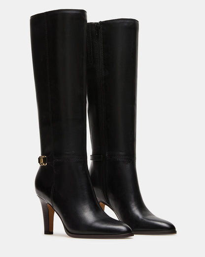 RHETT Black Leather Knee-High Heeled Women's Boot - Steve Madden