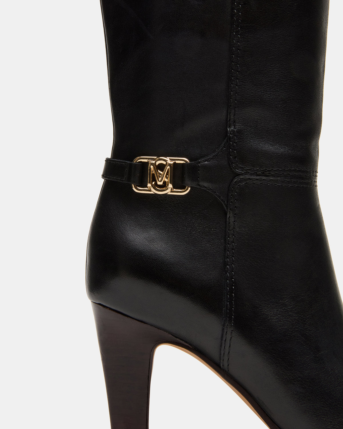RHETT Black Leather Knee-High Heeled Women's Boot - Steve Madden