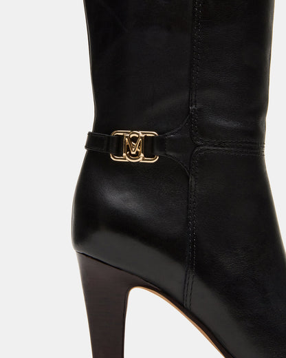 RHETT Black Leather Knee-High Heeled Women's Boot - Steve Madden