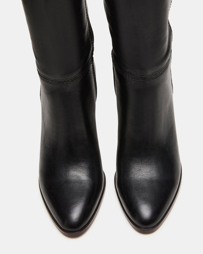 RHETT Black Leather Knee-High Heeled Women's Boot - Steve Madden