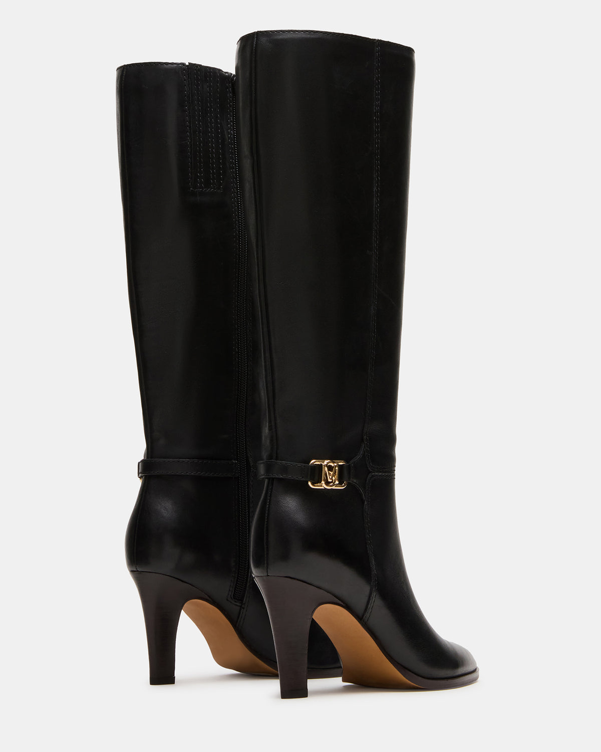 RHETT Black Leather Knee-High Heeled Women's Boot - Steve Madden