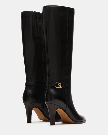 RHETT Black Leather Knee-High Heeled Women's Boot - Steve Madden