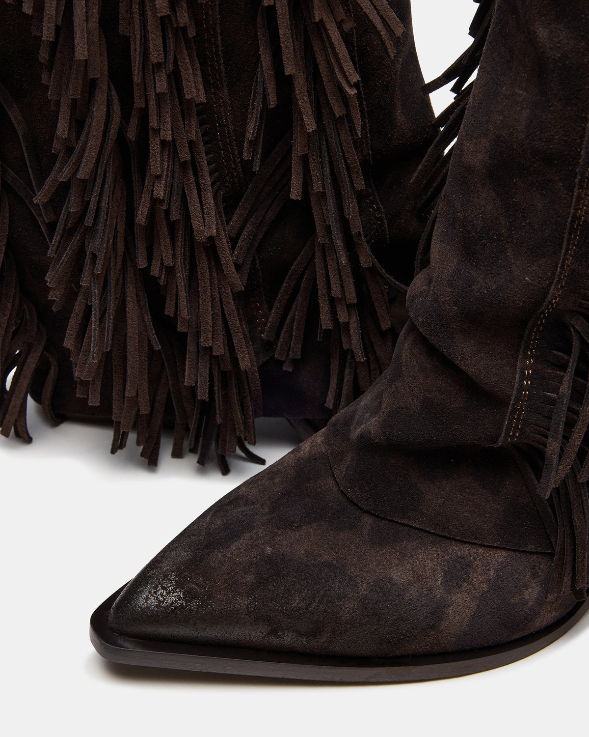 LANDMARK Brown Leopard Cuffed Fringe Western Women's Ankle Boot - Steve Madden