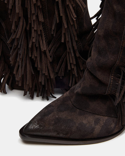 LANDMARK Brown Leopard Cuffed Fringe Western Women's Ankle Boot - Steve Madden