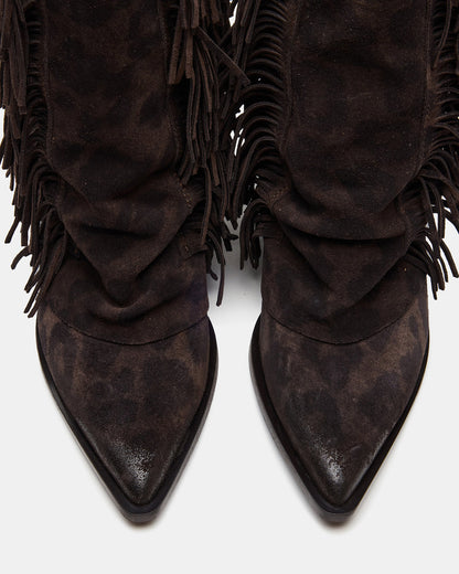 LANDMARK Brown Leopard Cuffed Fringe Western Women's Ankle Boot - Steve Madden