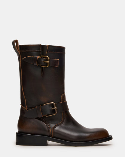 IRVING Black Distressed Buckle Moto Round-Toe Women's Boot - Steve Madden
