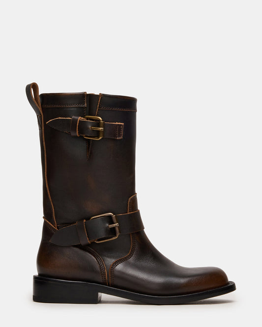 IRVING Black Distressed Buckle Moto Round-Toe Women's Boot - Steve Madden