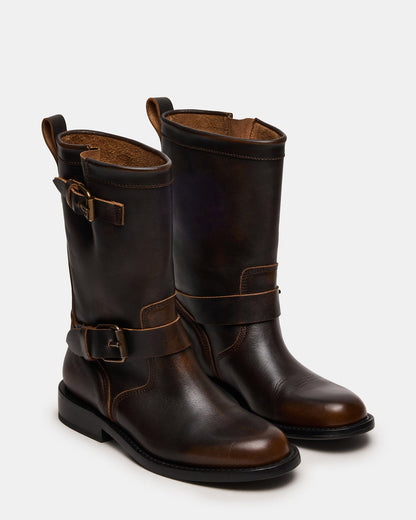 IRVING Black Distressed Buckle Moto Round-Toe Women's Boot - Steve Madden