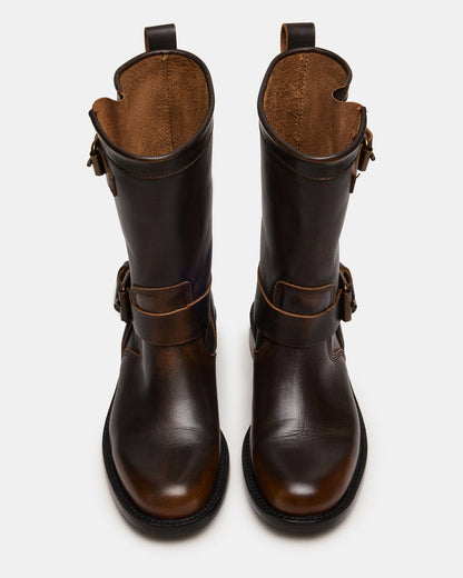 IRVING Black Distressed Buckle Moto Round-Toe Women's Boot - Steve Madden