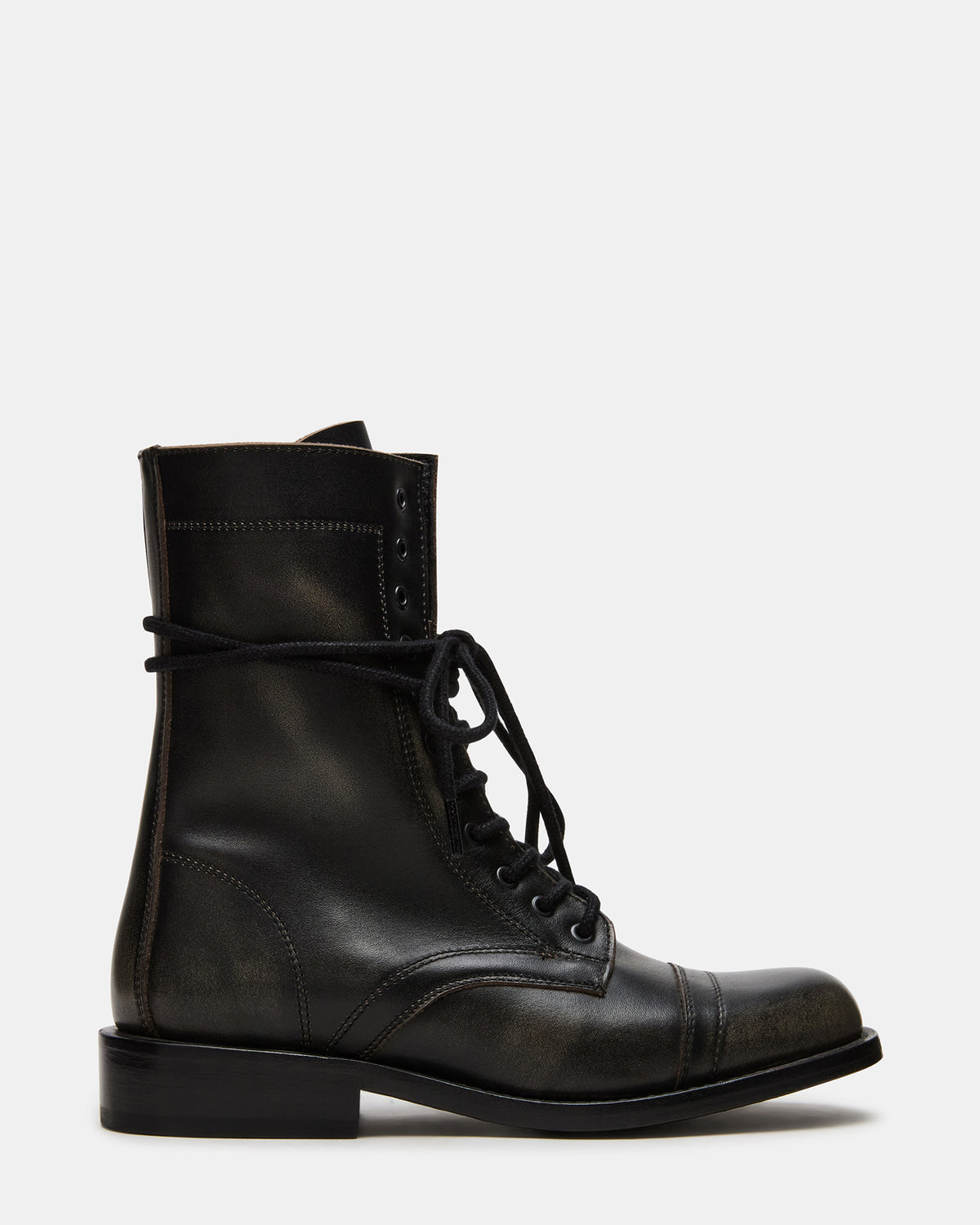 THERON Black Distressed Moto Combat Women's Ankle Boot - Steve Madden