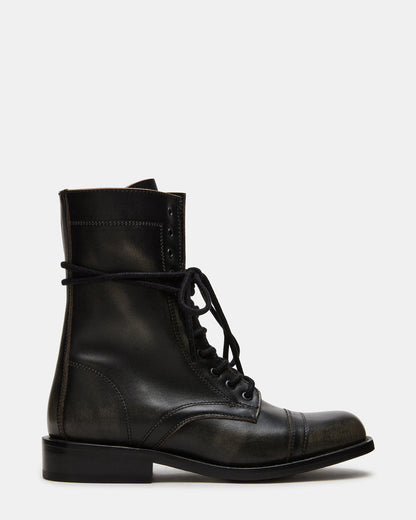 THERON Black Distressed Moto Combat Women's Ankle Boot - Steve Madden