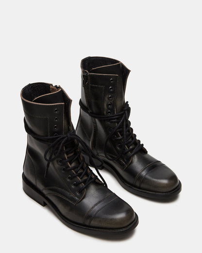 THERON Black Distressed Moto Combat Women's Ankle Boot - Steve Madden