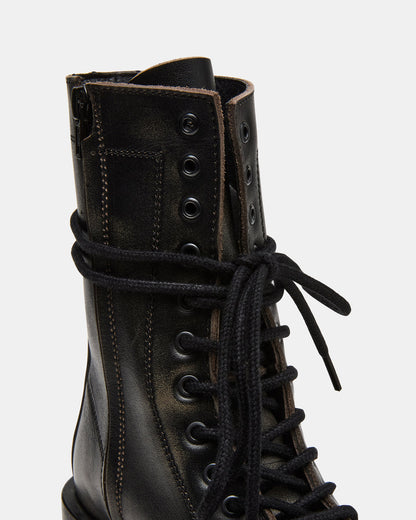 THERON Black Distressed Moto Combat Women's Ankle Boot - Steve Madden