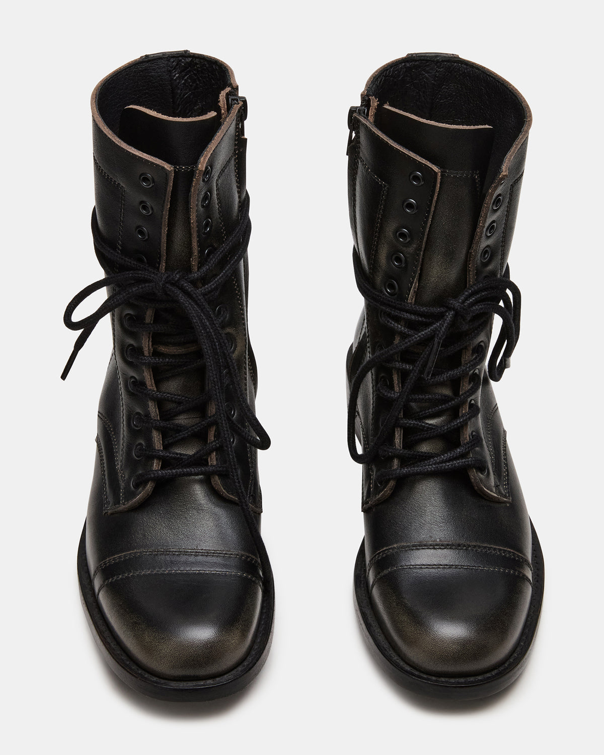 THERON Black Distressed Moto Combat Women's Ankle Boot - Steve Madden