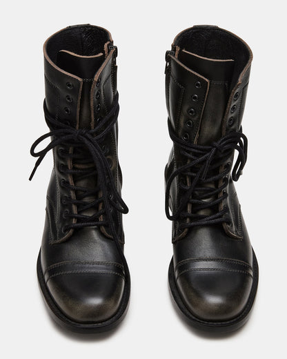 THERON Black Distressed Moto Combat Women's Ankle Boot - Steve Madden