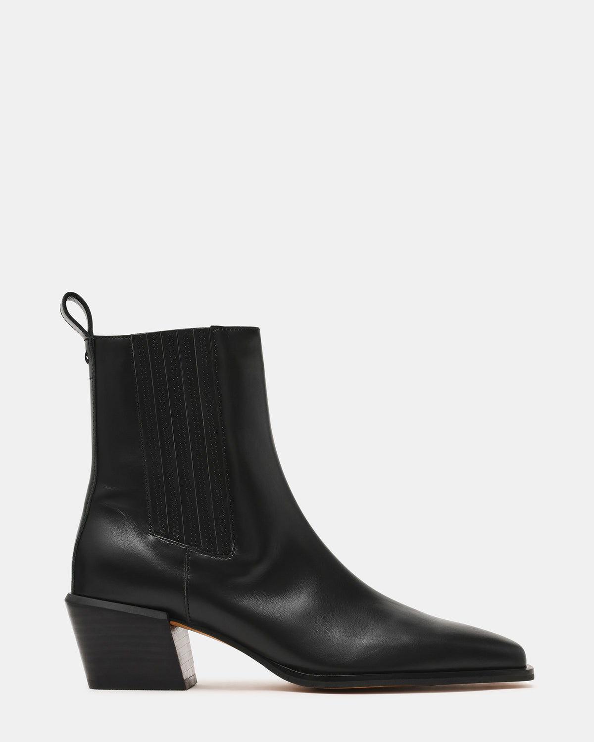 DARSEN Black Leather Square-Toe Block Heel Women's Ankle Boot - Steve Madden
