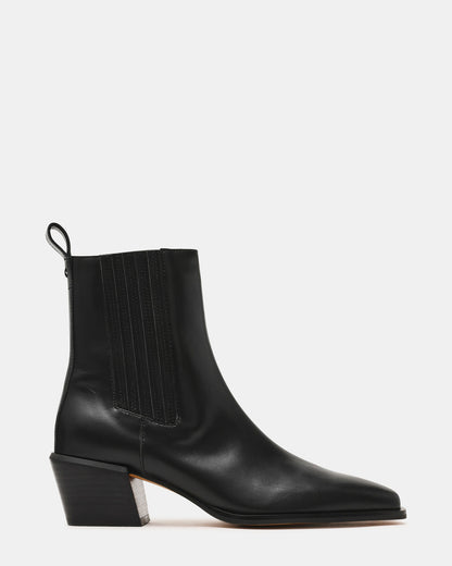 DARSEN Black Leather Square-Toe Block Heel Women's Ankle Boot - Steve Madden