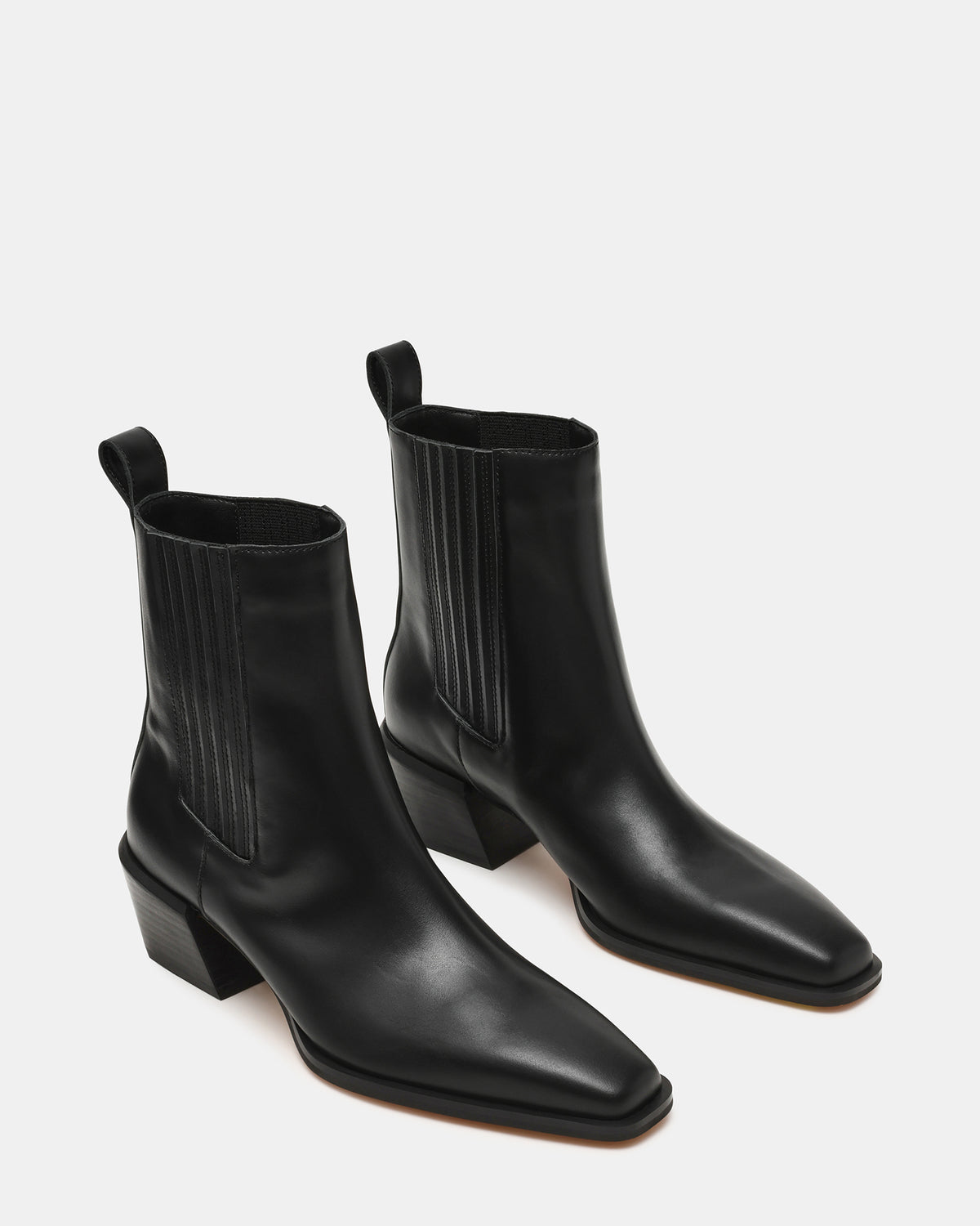 DARSEN Black Leather Square-Toe Block Heel Women's Ankle Boot - Steve Madden