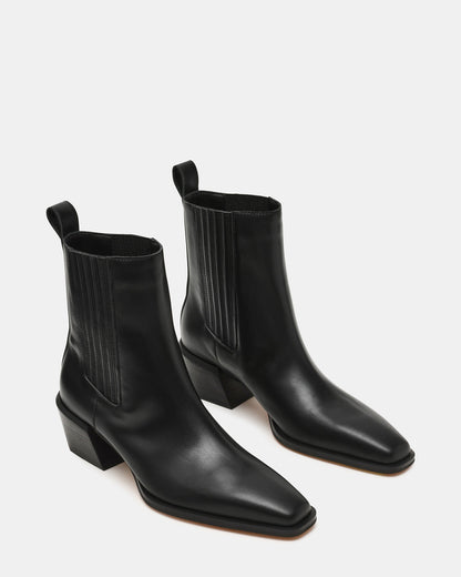 DARSEN Black Leather Square-Toe Block Heel Women's Ankle Boot - Steve Madden