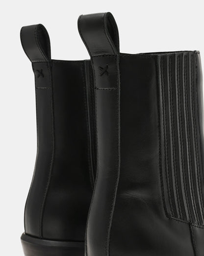 DARSEN Black Leather Square-Toe Block Heel Women's Ankle Boot - Steve Madden
