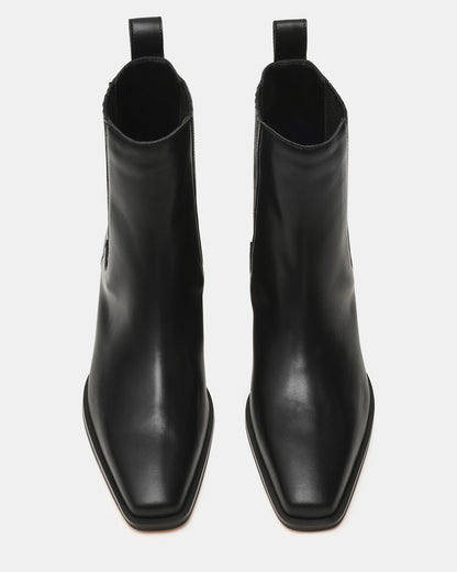 DARSEN Black Leather Square-Toe Block Heel Women's Ankle Boot - Steve Madden