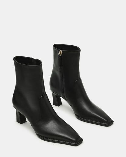 FARE Black Leather Square Toe Women's Ankle Boot - Steve Madden