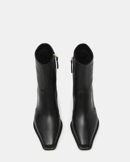 FARE Black Leather Square Toe Women's Ankle Boot - Steve Madden