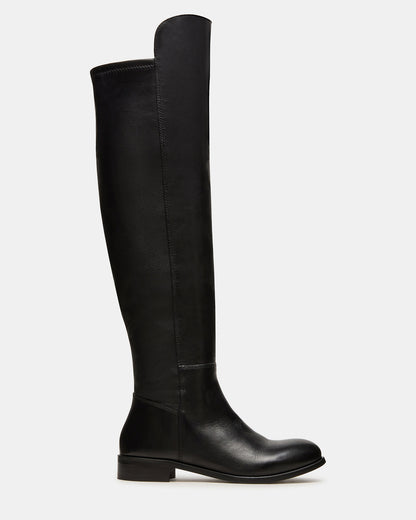 LANCASTER Black Leather Over-the-Knee Round Toe Women's Boots - Steve Madden