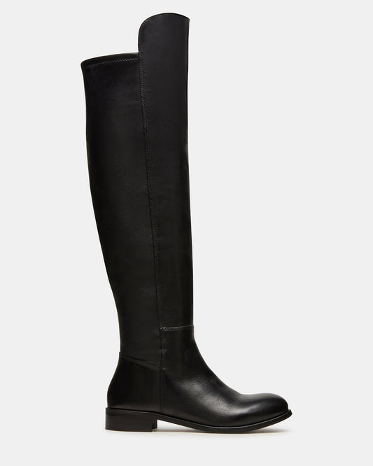LANCASTER Black Leather Over-the-Knee Round Toe Women's Boots - Steve Madden