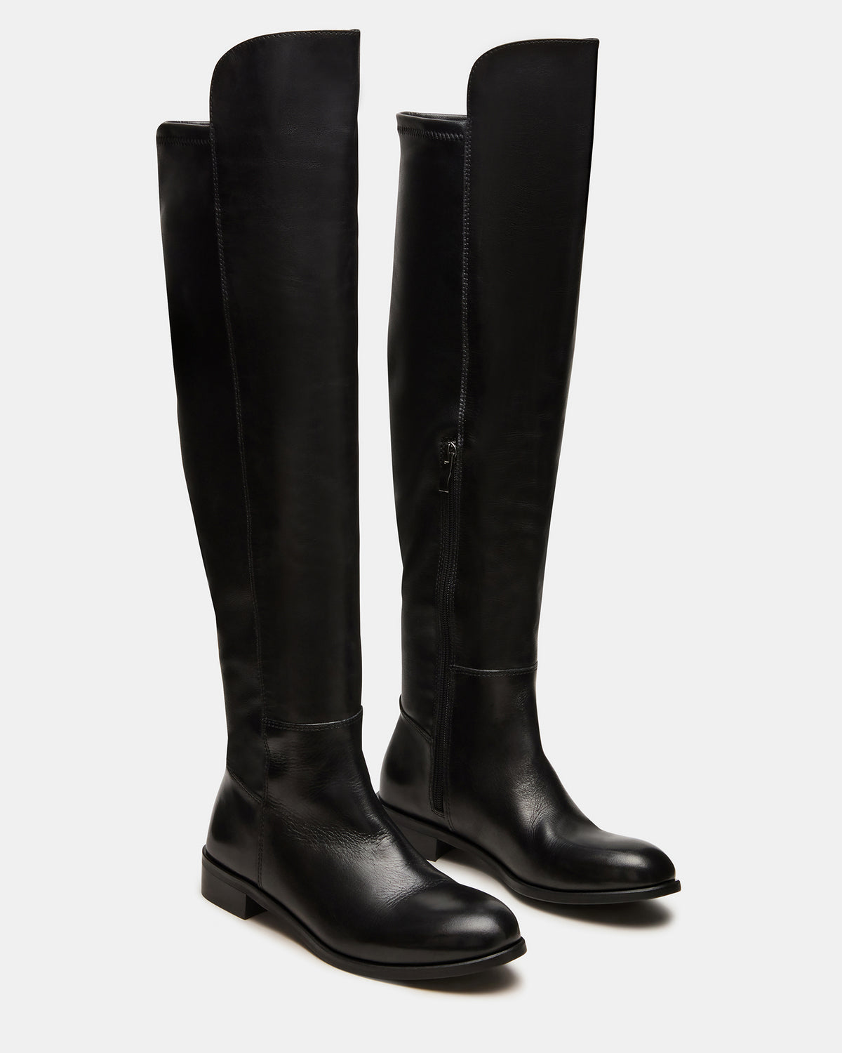LANCASTER Black Leather Over-the-Knee Round Toe Women's Boots - Steve Madden