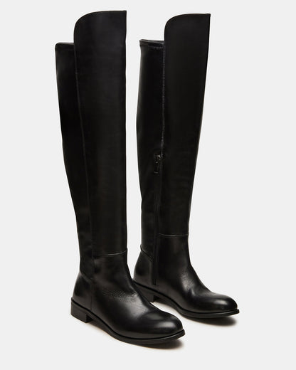 LANCASTER Black Leather Over-the-Knee Round Toe Women's Boots - Steve Madden