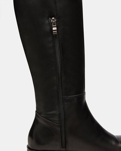 LANCASTER Black Leather Over-the-Knee Round Toe Women's Boots - Steve Madden