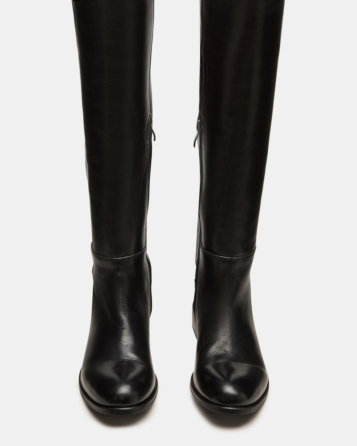 LANCASTER Black Leather Over-the-Knee Round Toe Women's Boots - Steve Madden