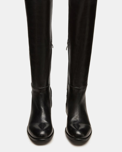 LANCASTER Black Leather Over-the-Knee Round Toe Women's Boots - Steve Madden