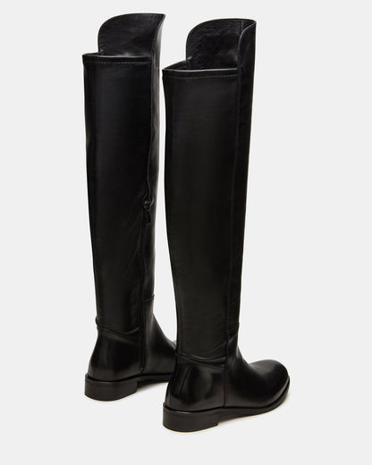 LANCASTER Black Leather Over-the-Knee Round Toe Women's Boots - Steve Madden