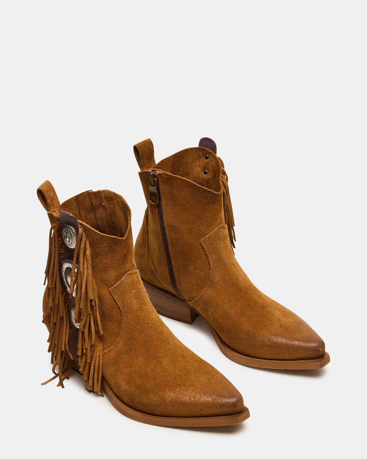 LARAMIE Chestnut Suede Fringe Western Pointed-Toe Women's Ankle Boot - Steve Madden