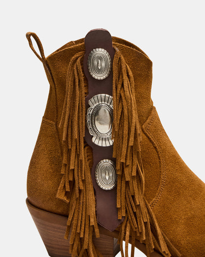 LARAMIE Chestnut Suede Fringe Western Pointed-Toe Women's Ankle Boot - Steve Madden