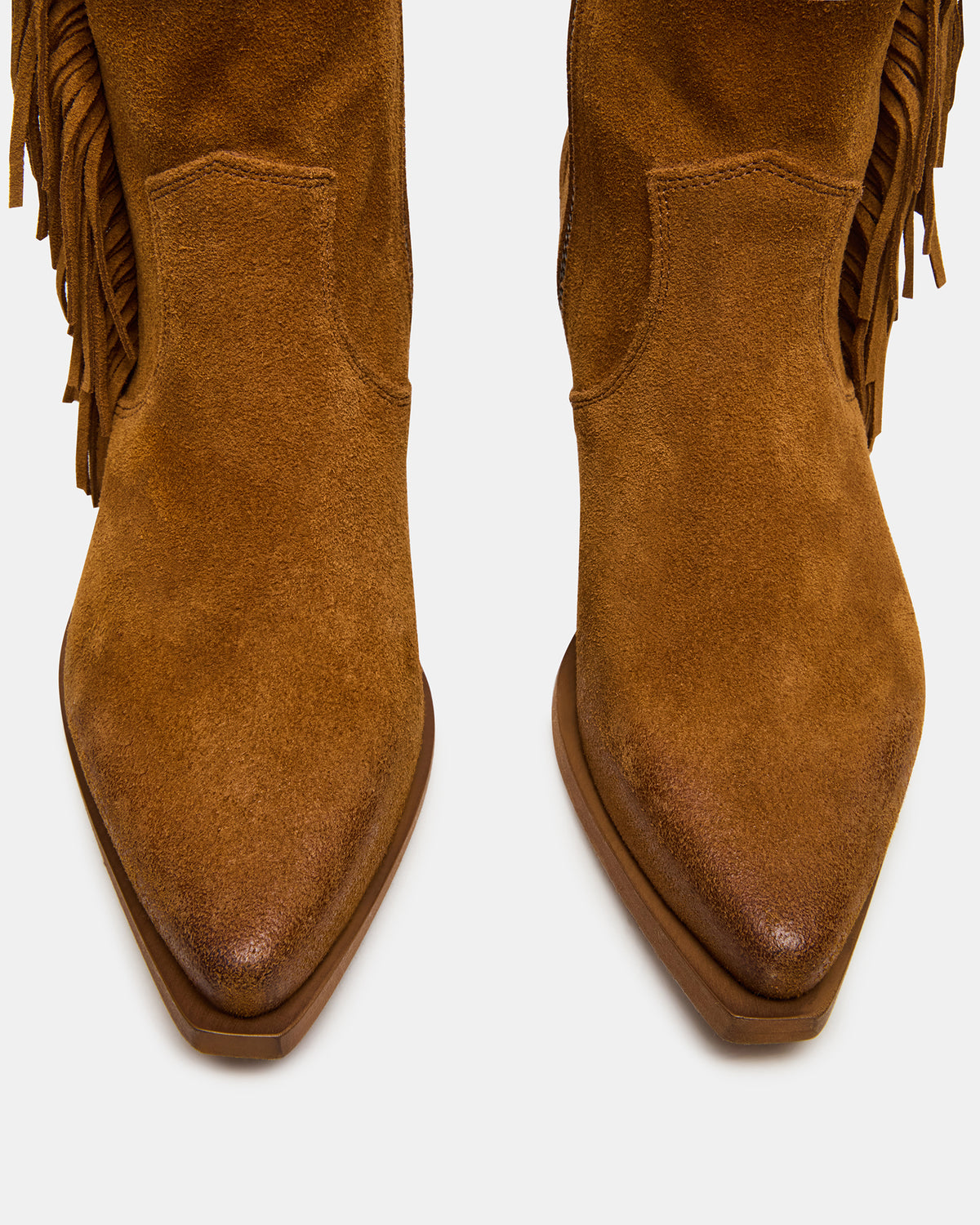 LARAMIE Chestnut Suede Fringe Western Pointed-Toe Women's Ankle Boot - Steve Madden