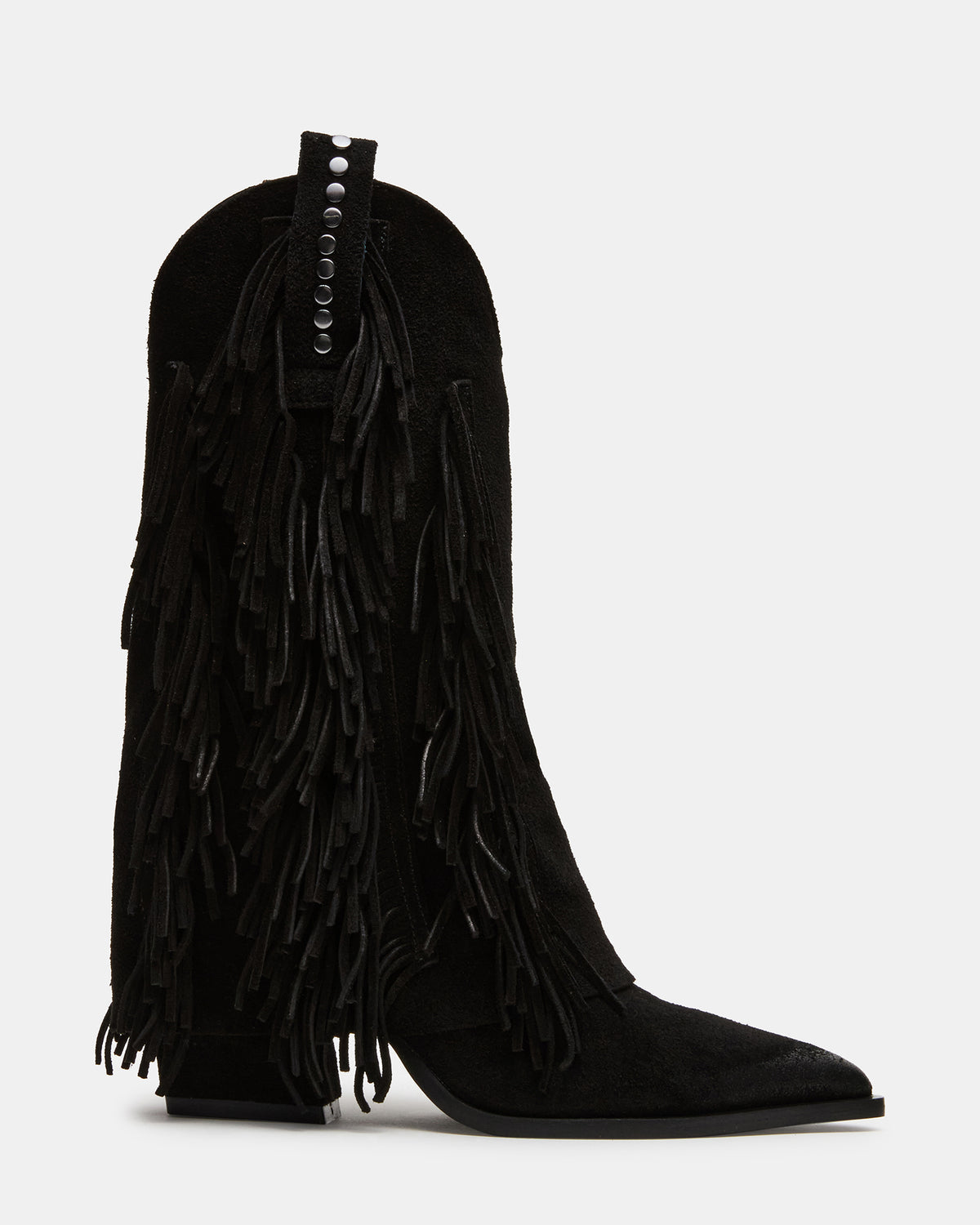 LANDMARK Black Suede Cuffed Fringe Western Women's Ankle Boot - Steve Madden