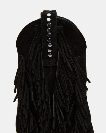 LANDMARK Black Suede Cuffed Fringe Western Women's Ankle Boot - Steve Madden