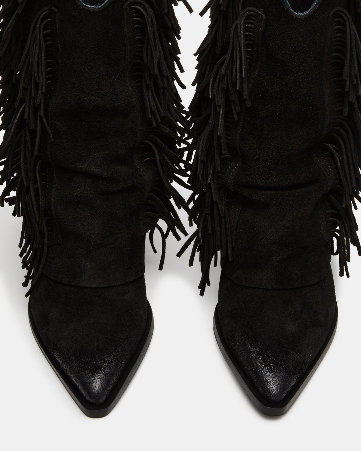 LANDMARK Black Suede Cuffed Fringe Western Women's Ankle Boot - Steve Madden